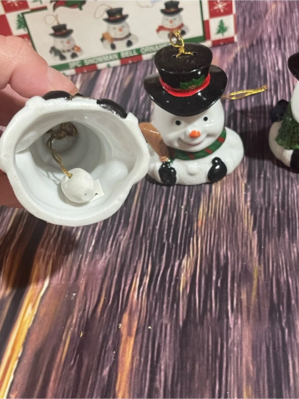 Snowman Bell Ornaments - Set of 3 (White)